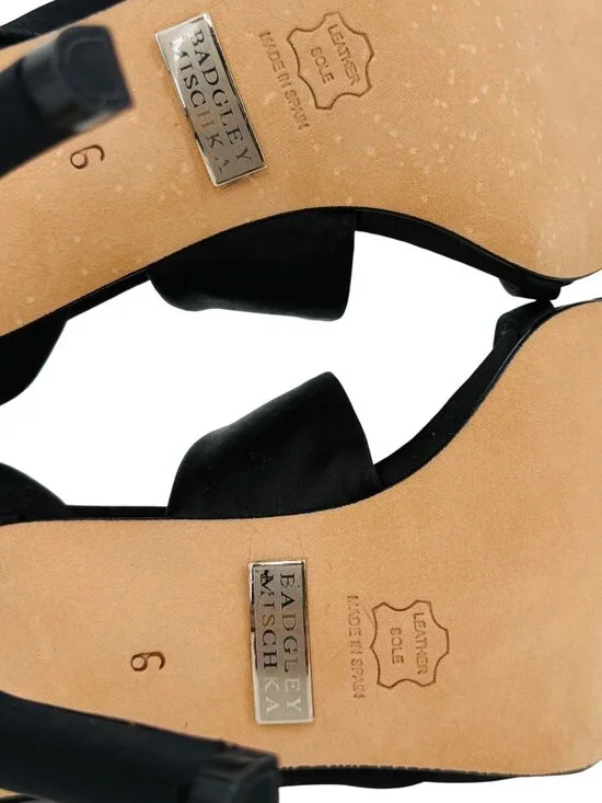 Badgley Mischka Black Satin Rhinestone Bow Heels 6 | dOrsay Formal Evening Shoes - Picture 12 of 16